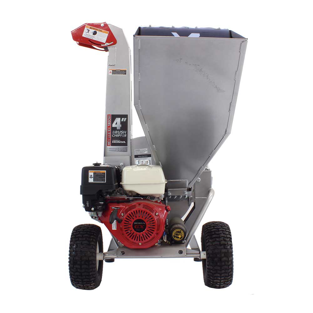 A side view of the Dosko 13-21T-13H brush chipper, highlighting the red Honda GX engine and adjustable discharge chute on a white background.