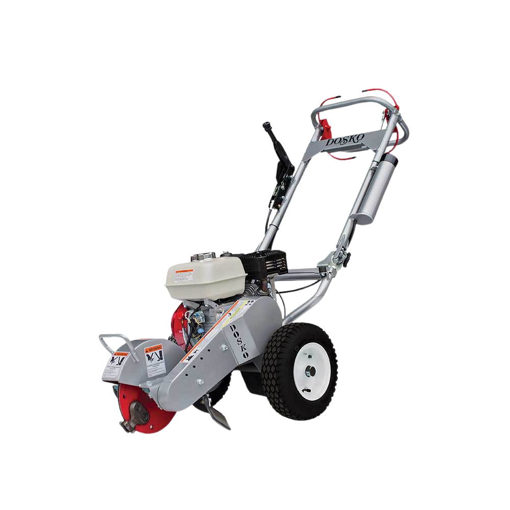 The Dosko 200-6HC Mini Stump Grinder with a Honda GX engine, cyclone air cleaner, and foldable handles is shown against a transparent background.