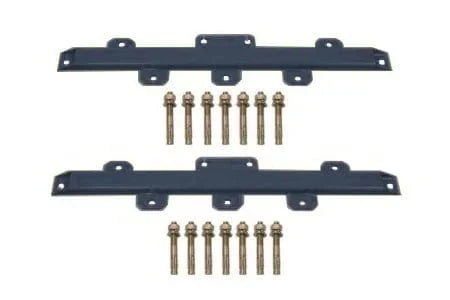AMGO Base Extension Kits for BP-9, a two-piece set of dark gray metal base plates and two sets of gold-colored bolts, shown on a white background.