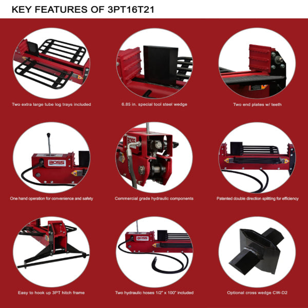 Boss Industrial 16 Ton 3 point splitter-3PT16T21