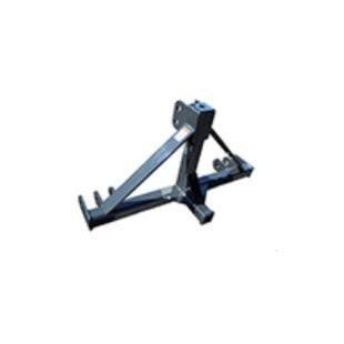 A black Skide-Steer 3-Point Mounted Trailer-Spotter-Haugen with a ledge for holding tractor weights shown at an angle to highlight its structural design.