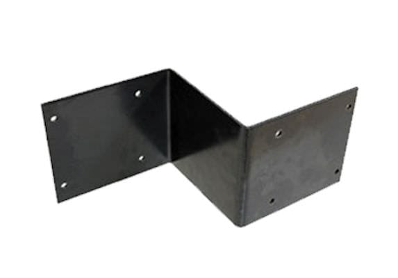 A black AMGO 90° Motor Fixing Bracket with a V-shaped design and mounting holes on each end, on a white background.