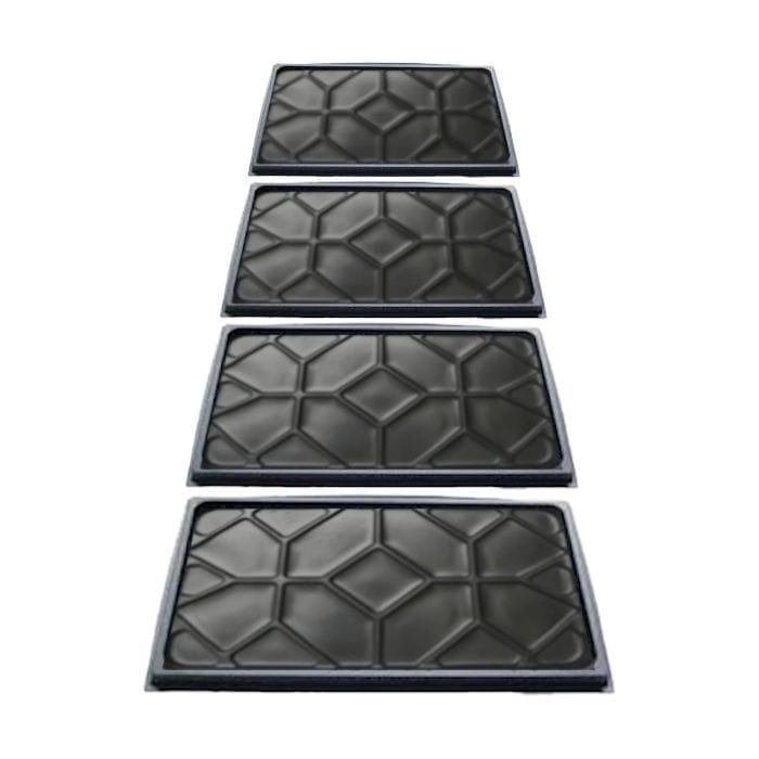 A set of four black AMGO 40806 Drip Trays, each with a smooth surface and raised edges, on a white background.