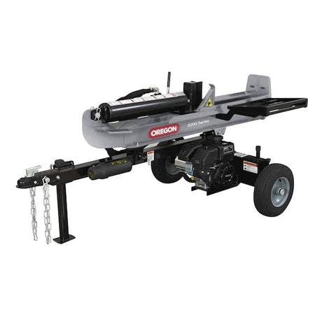 A gray Oregon 3000 Series 30-ton log splitter with a Briggs & Stratton 196cc engine, shown in its horizontal position on a white background.