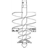 A gray Tree Auger Bit with a fabricated boring head, hardened bolt-on teeth, a hardened fishtail point, and heavy-duty double flighting, shown in a vertical position.
