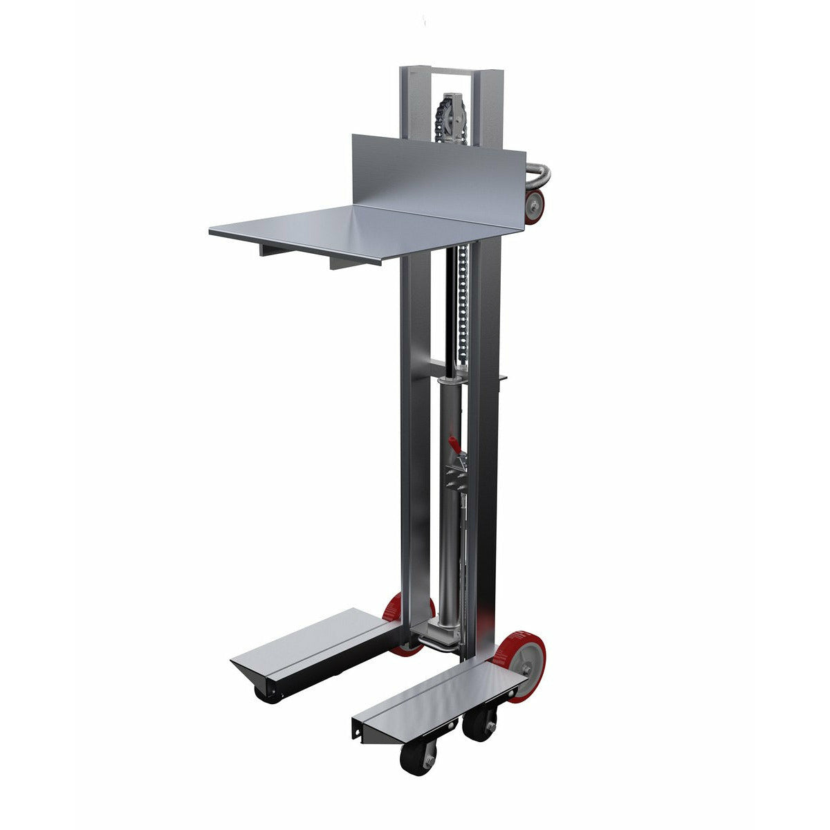 Vestil Aluminum Lite Load Lift With Foot Pump, Swivel Casters and Manual Floor Lock 24 In. x 20 In. Platform 400 Lb. Capacity Silver-ALLH-2420-4SFL