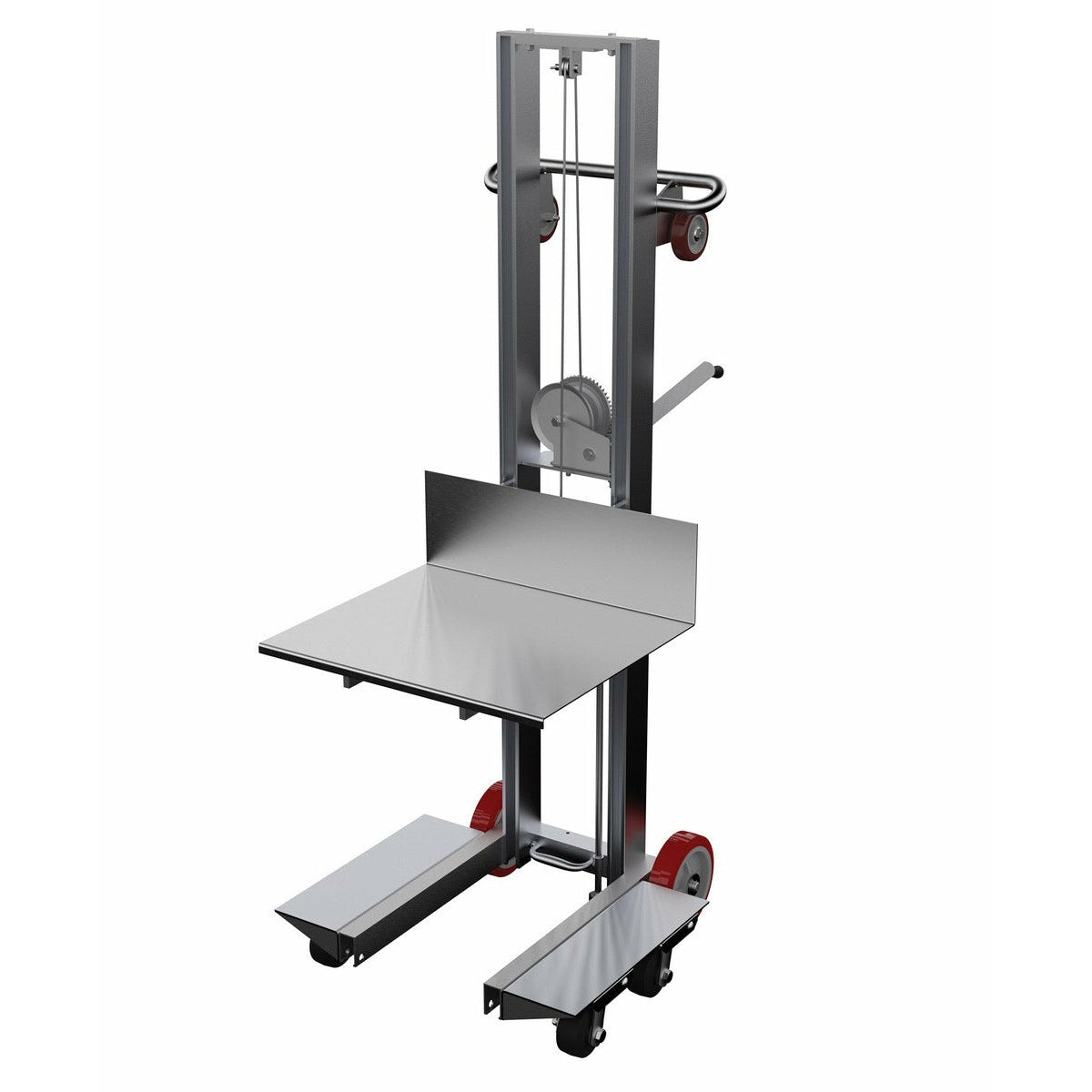 Vestil Aluminum Lite Load Lift With Winch, Swivel Casters and Manual Floor Lock 24 In. x 20 In. Platform 400 Lb. Capacity Silver-ALLW-2420-4SFL