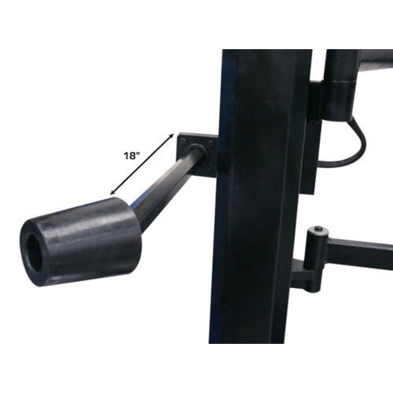 A close-up of the bead pressing block on the Atlas TC755EZ, showing a width of 18 inches.