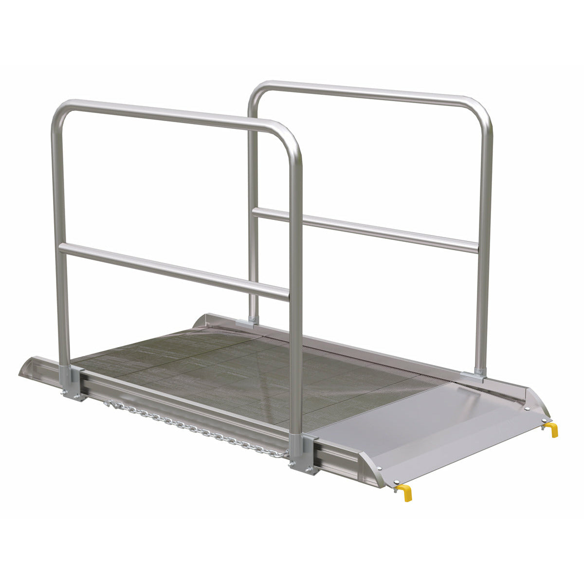 Vestil Aluminum Wheel Walk Ramp Steel Hook Style with Handrails 75-7/16 In. x 38 In. 3000 Lb. Capacity Silver - AWR-38-6B-HR