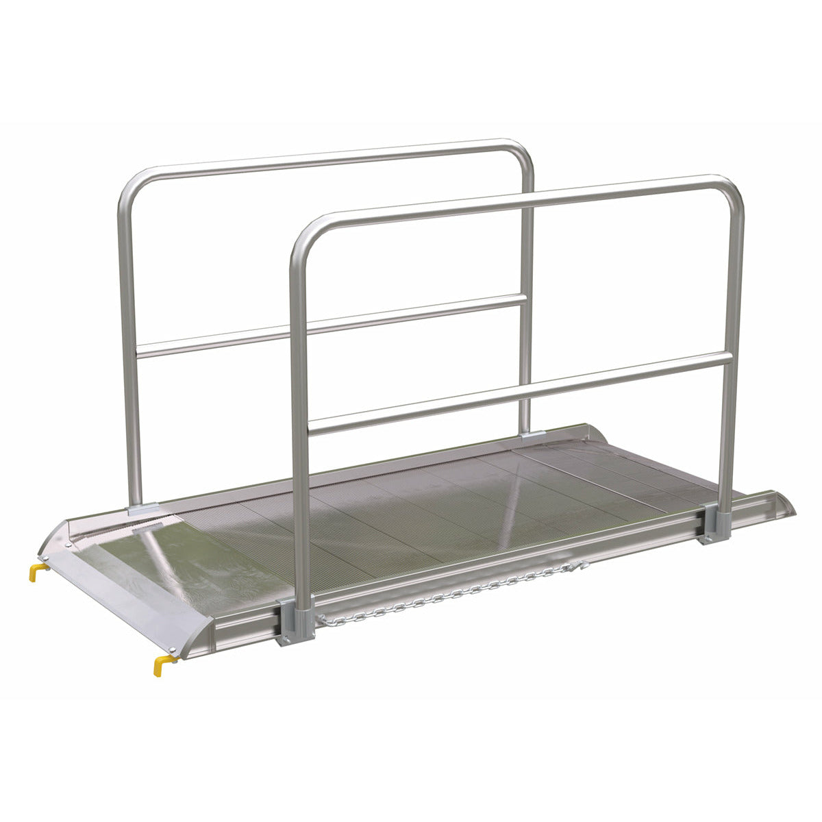 Vestil Aluminum Wheel Walk Ramp Steel Hook Style with Handrails 87-5/16 In. x 38 In. 3000 Lb. Capacity Silver - AWR-38-7B-HR
