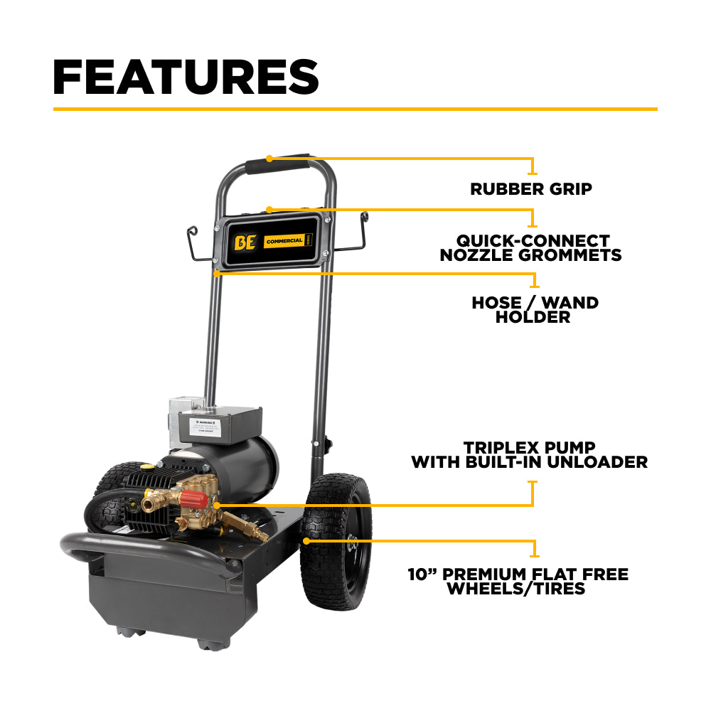 BE Power 2,000 PSI 3.5 GPM 5.0 HP Electric Pressure Washer with Baldor Motor and General Triplex Pump - B205EG
