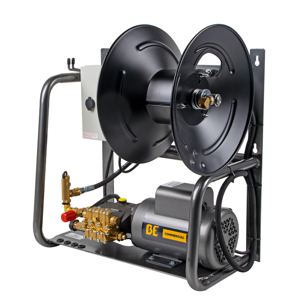 BE Power 1,500 PSI 2.0 GPM 2.0 HP Wall Mount Electric Pressure Washer with a Baldor Motor and General Triplex Pump - X-1520FW1GENH