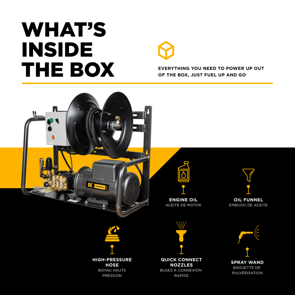 BE Power 2,000 PSI 4.0 GPM 5.0 HP Electric Pressure Washer with Baldor Motor and General Triplex Pump - X-2050FW3GENHT2