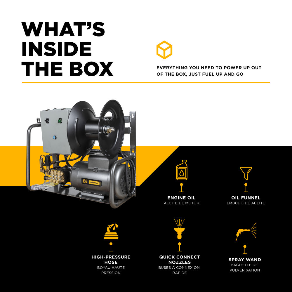 BE Power 2,000 PSI 4.0 GPM 5.0 HP Wall Mount Electric Pressure Washer with a Baldor Motor and General Triplex Pump - X-2050FW1GENHT