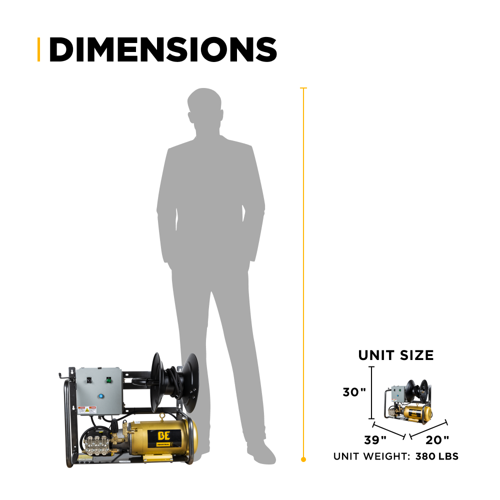 BE Power 3,200 PSI 4.0 GPM 10 HP Electric Pressure Washer with 10 HP - 3 Phase Baldor Motor and General Triplex Pump - X-3010FW3GENHT