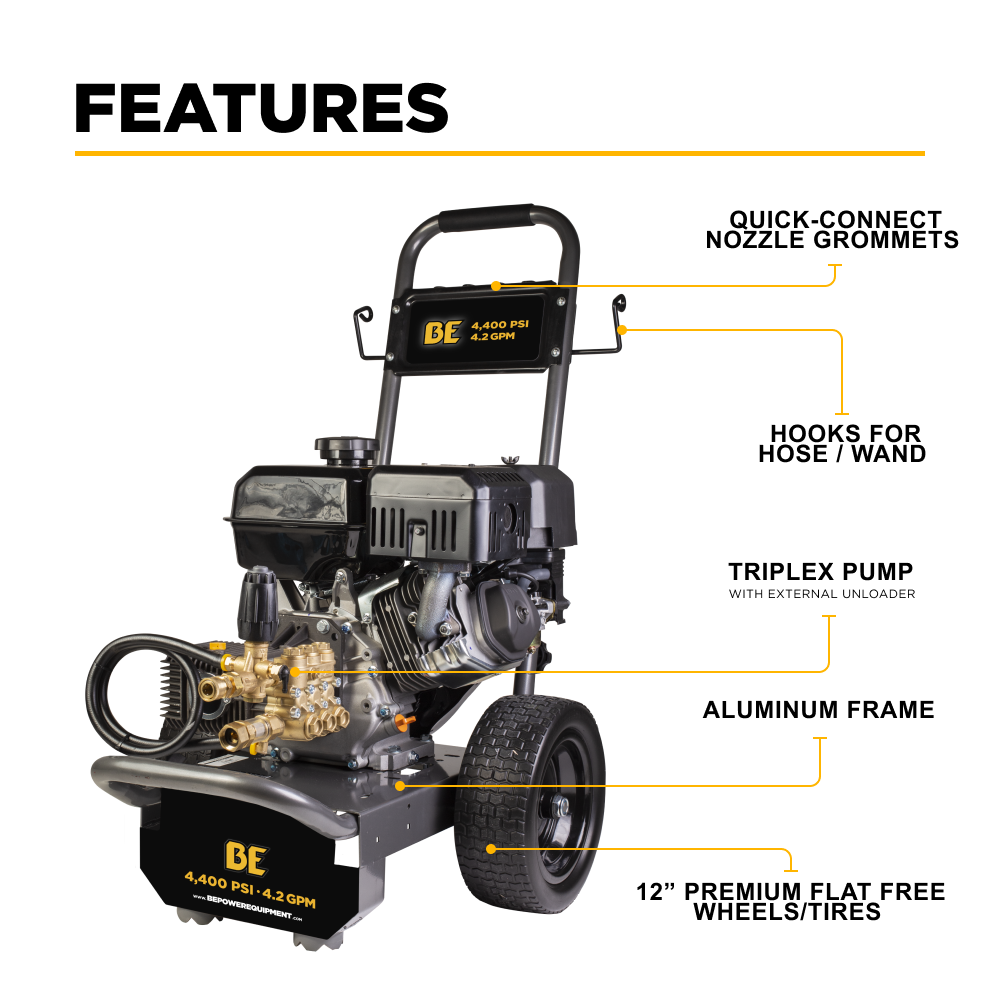 BE Power 4,400 PSI 4.2 GPM Cold Water Gas Pressure Washer - B4415PCS