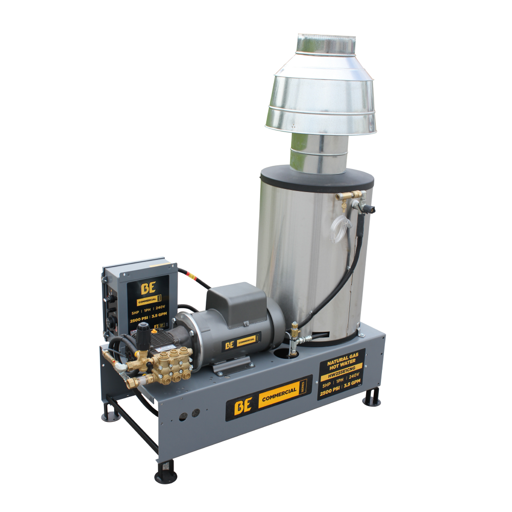 BE Power 2,500 PSI 3.5 GPM 5.0 HP Hot Water Pressure Washer with Baldor Motor and AR Triplex Pump - HW255E3CNG