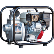 A Brave 3-inch semi-trash pump is shown from a different angle against a transparent background. The pump features a silver housing, a red engine, and is contained within a black, full steel cage.