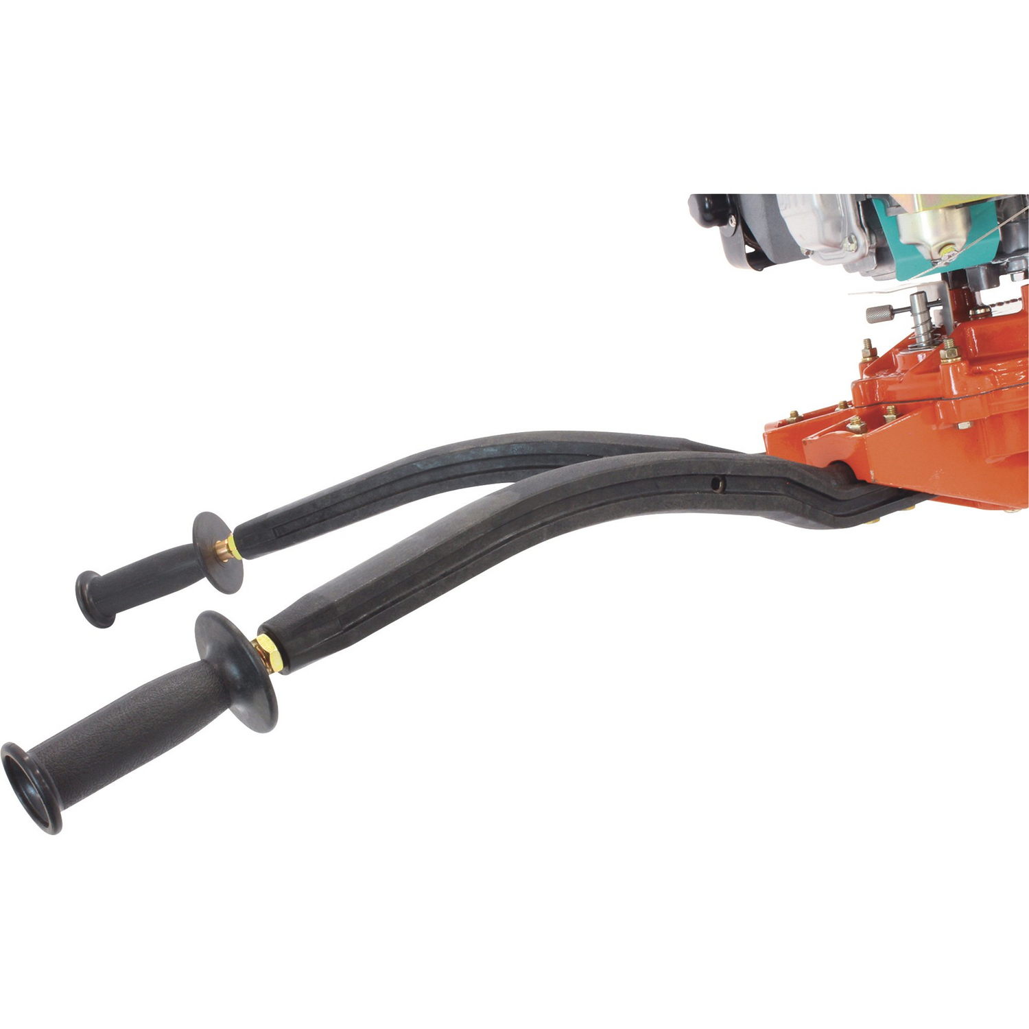 Close-up of the black rubber Power-FLEX handles on the Brave Two-Person Earth Auger, which are designed to reduce vibration for a comfortable grip.