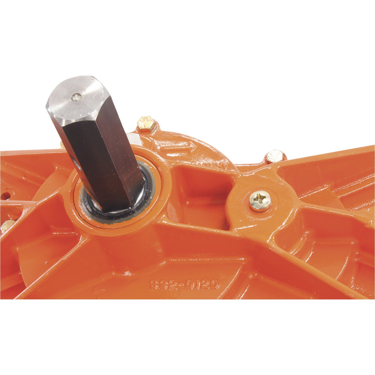 Close-up of the hex driveshaft connection point on the Brave Two-Person Earth Auger, highlighting its durable metal construction.