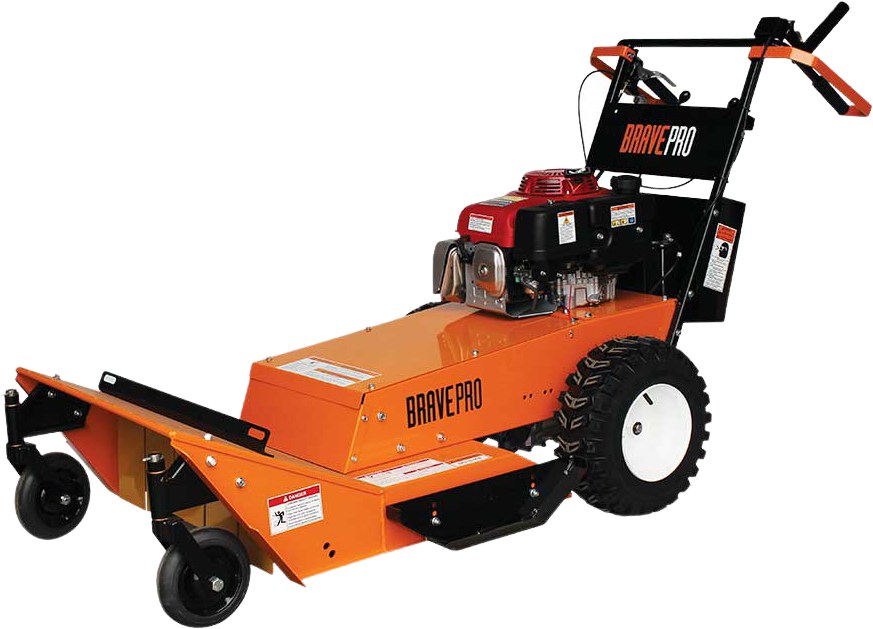 A Brave Pro 26-inch hydrostatic drive brush cutter with a Honda GXV390 electric-start engine on a transparent background, displaying a full view of the machine.