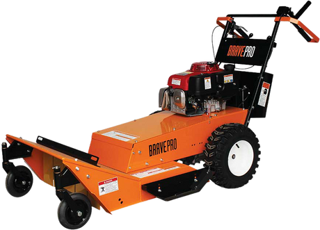 A Brave Pro 26-inch hydrostatic drive brush cutter with a Honda GXV390 electric-start engine on a transparent background, displaying a full view of the machine.