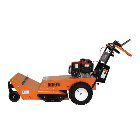 A side view of the Brave 26-inch hydrostatic drive brush cutter on a white background, highlighting its compact design.