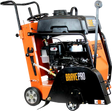 A Brave Pro 20-inch walk-behind concrete floor saw on a transparent background, showcasing the engine, handle, and a partial view of the blade guard.