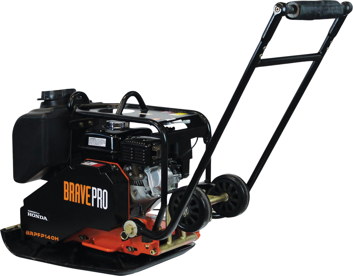 A right-side view of the Brave 18-inch forward plate compactor on a transparent background, featuring the "Brave Pro" and "Honda" branding.
