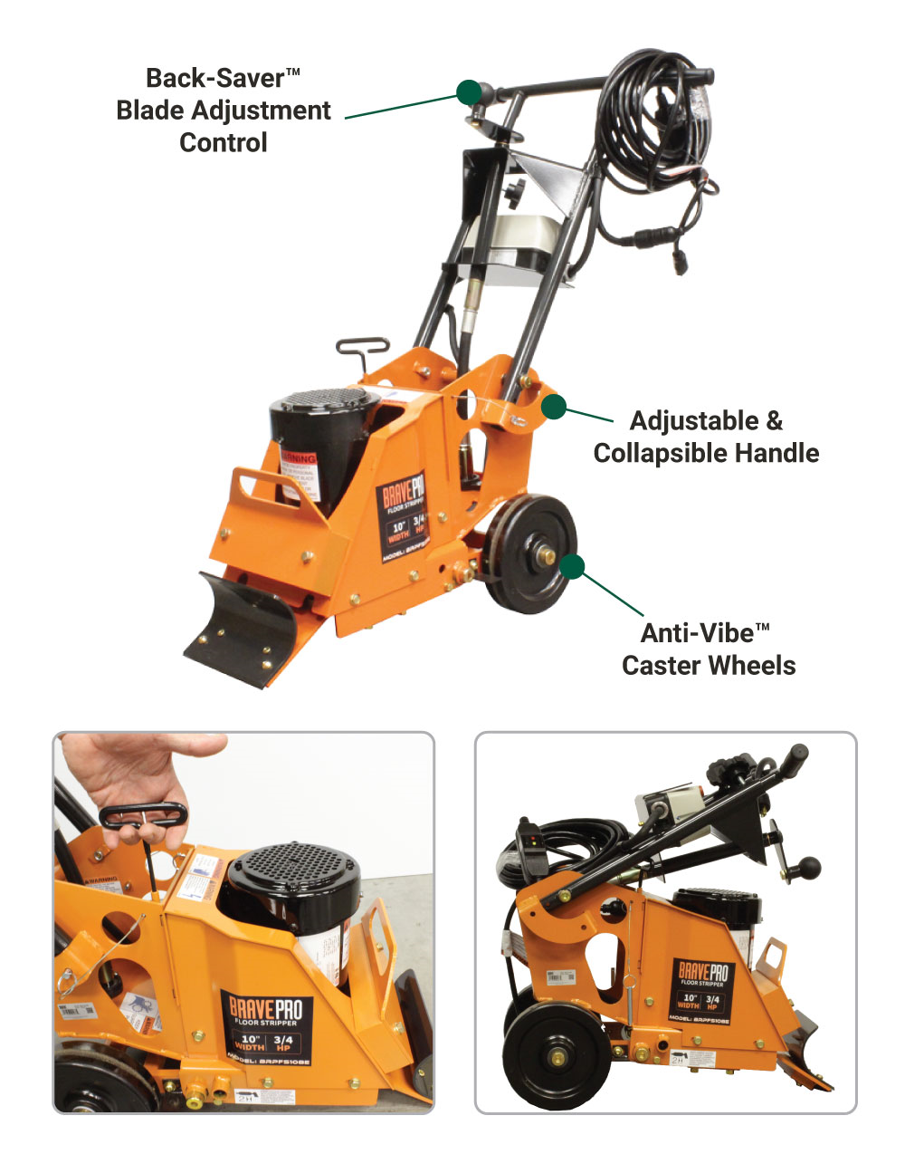 Brave Floor Stripper 10" Max Cut Width and 1440 RPM Electric BRPFS108E New