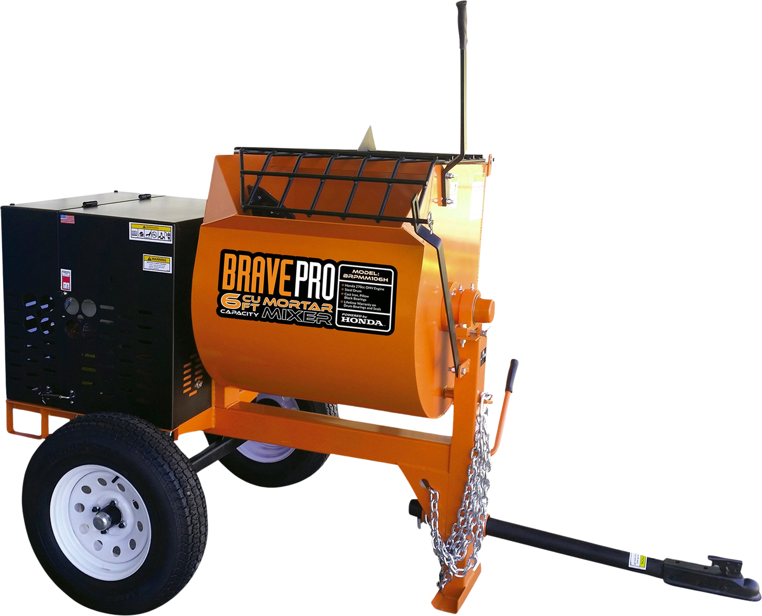 Brave Mortar Mixer 6 Cu. Ft. Steel Drum with Honda GX240 Engine BRPMM106H New