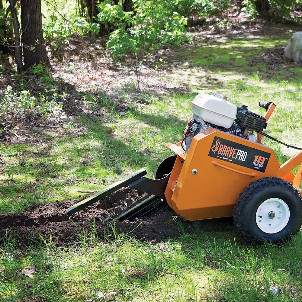 Brave Compact Trencher with Shark Chain 18" Max Depth and Honda GX200 Engine 6.5 HP Gas BRPT18 New