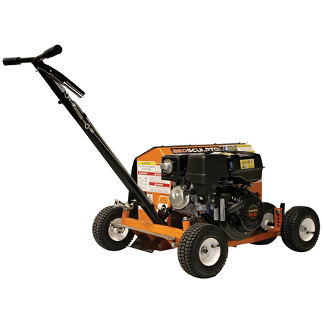 Side view of the Brave 9-in. Steerable Trencher/Bed Sculptor, showing its full profile with the engine, handlebar, and wheels.