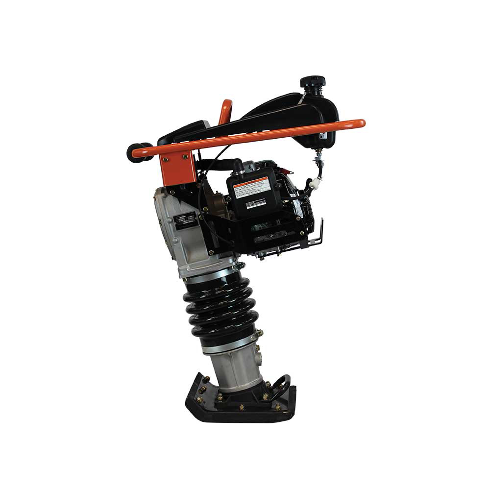 Side view of the Brave Tamping Rammer, highlighting the full machine with its ergonomic handle and heavy-duty, compact design.