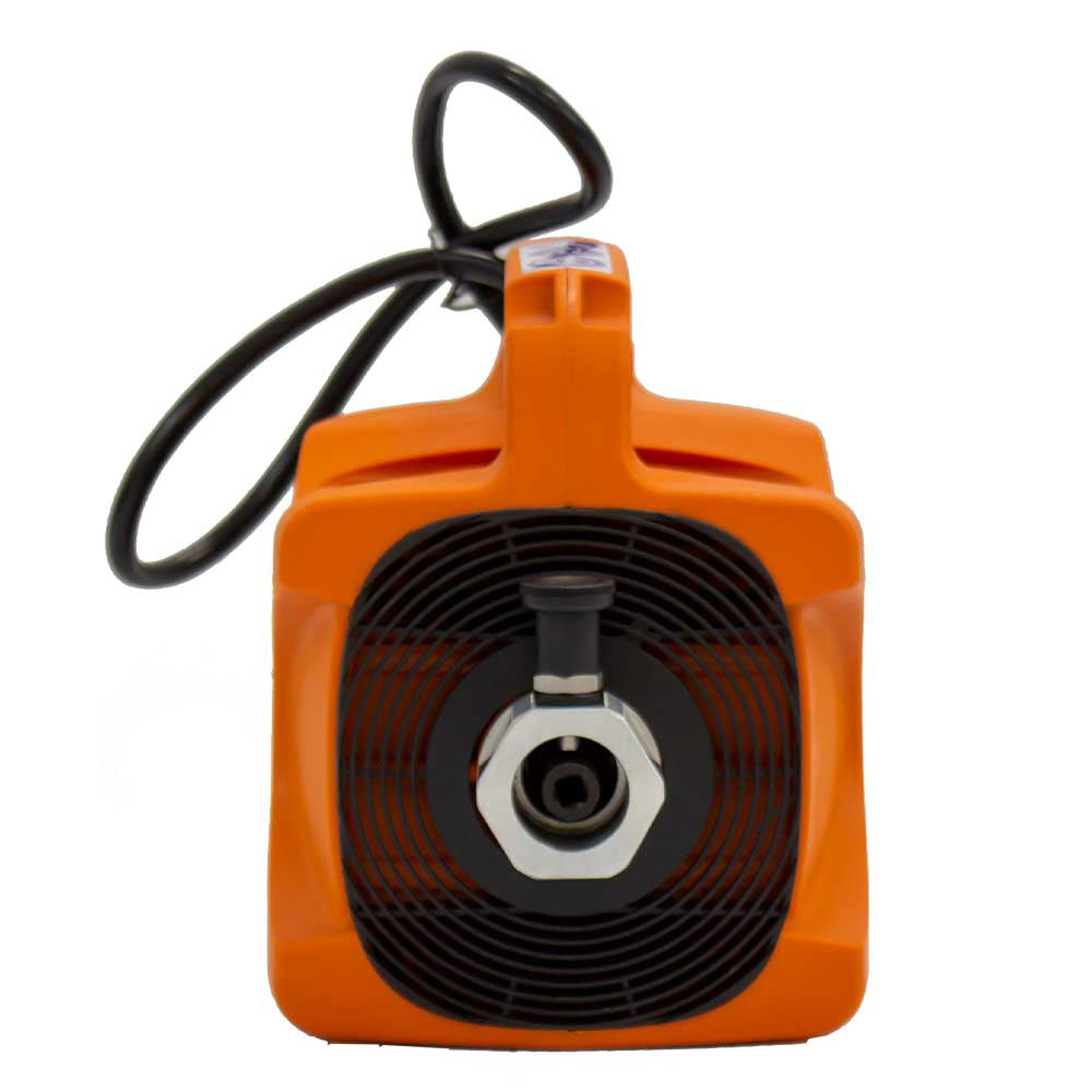 A Brave concrete vibrator, model BRPV105, shown from a front-facing angle, highlighting the eccentric head and a coiled power cord.