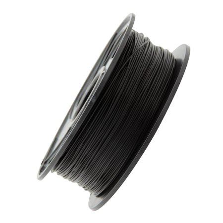 A black CreatBot Polycarbonate (PC) 3D printer filament spool, highlighting its sturdy, industrial appearance.