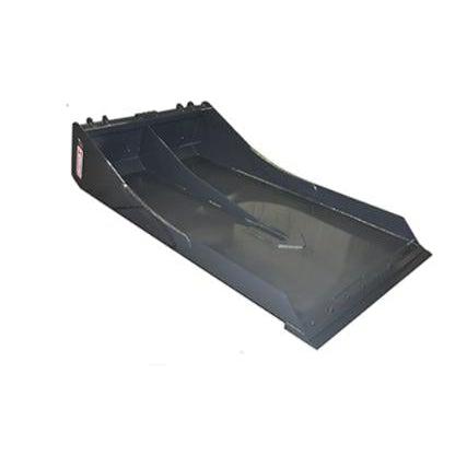 A black skid-steer conveyor bucket with a 1/4" reinforced steel floor, 3/8" thick side plates, and a heavy-duty quick attach mount.