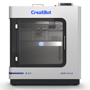 CreatBot D600 Pro 2 large-format 3D printer viewed from the front, showcasing the enclosed build chamber, dual extruders, and the "CreatBot" logo on the top panel.