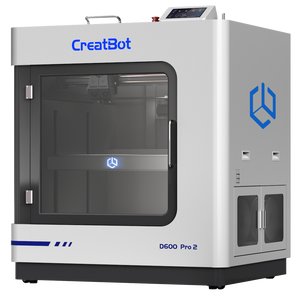 CreatBot D600 Pro 2 leading large-format 3D printer viewed from a side angle, revealing the side panel with ventilation grilles and a door, and the 'D600 Pro 2' model name on the base.