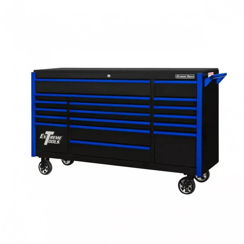 Extreme Tools DX Series 72"W x 21"D 17 Drawer Triple Bank Roller Cabinets 100 lbs Slides
