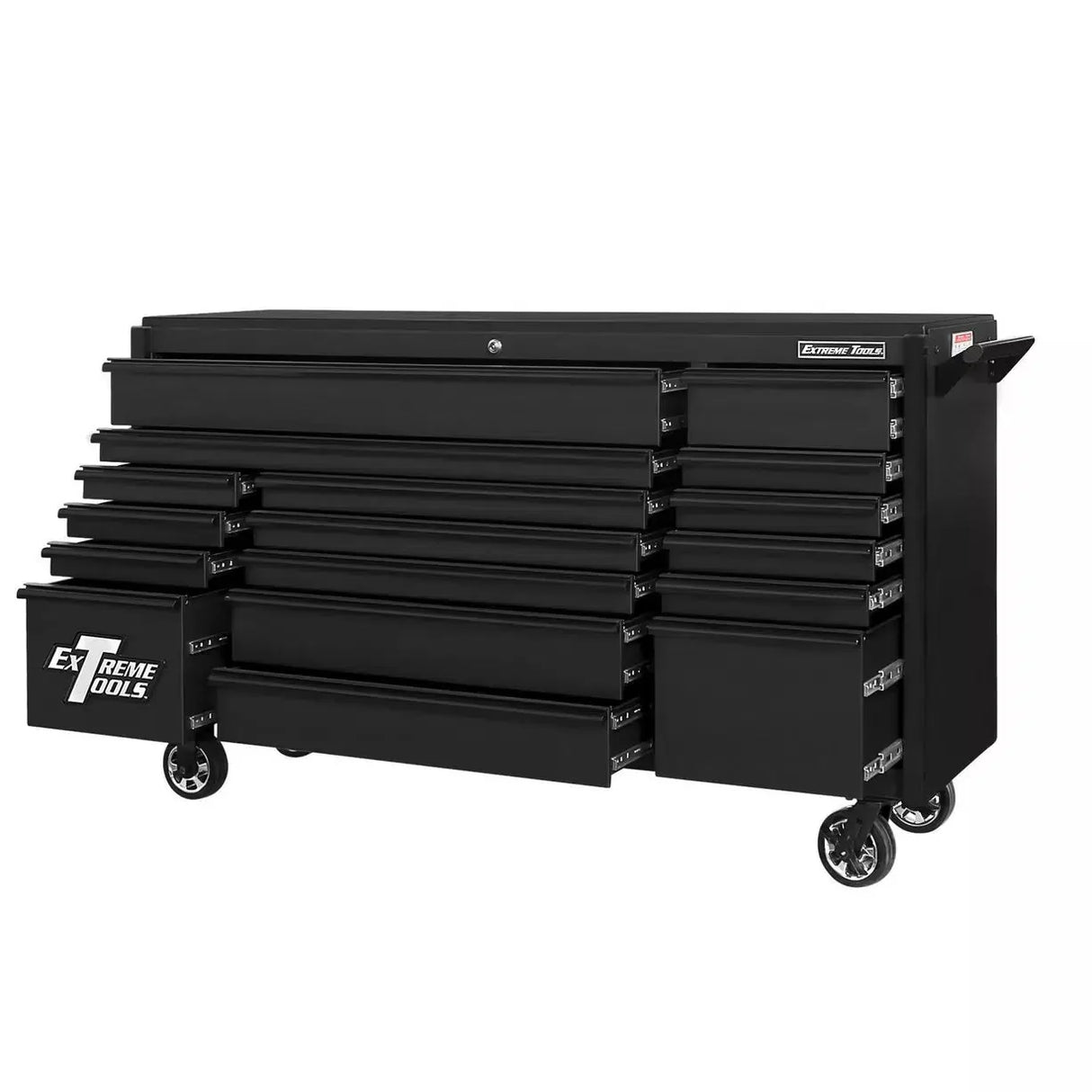 Extreme Tools DX Series 72"W x 21"D 17 Drawer Triple Bank Roller Cabinets 100 lbs Slides