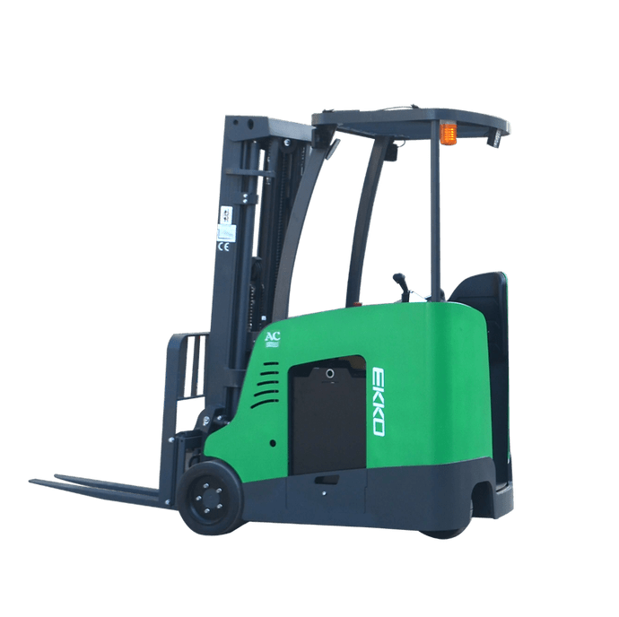 EKKO EK18RF-Li-Extended forklift shown against a transparent background, highlighting its full 216-inch lift height and green body.