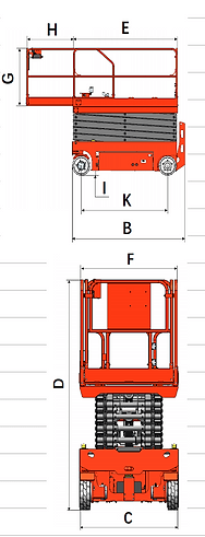 A top-down technical diagram of the EKKO ES80E scissor lift showing its precise measurements, including a 94.5-inch overall length and a 45.27-inch width.