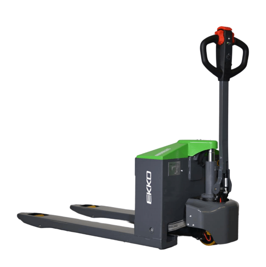 An EKKO EP20JLIC Lithium Walkie Pallet Jack with a 4400-pound load capacity is shown at an angle, positioned on a solid white background.