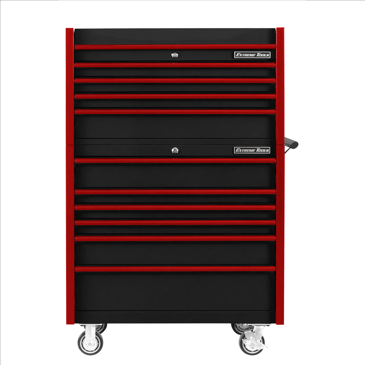 Extreme Tools Dx Series 41"W X 25"D 4 Drawer Top Chest & 6 Drawer Roller Cabinet Combo - Black, Red Drawer Pulls EXTDX4110CRKR