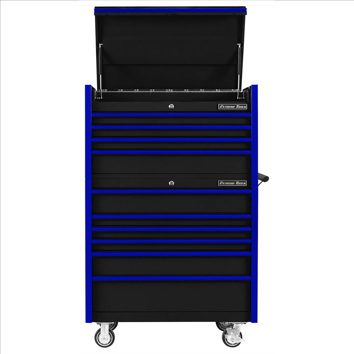 Extreme Tools Dx Series 41"Wx25"D 4 Drawer Top Chest & 6 Drawer Roller Cabinet Combo - Black, Blue Drawer Pulls EXTDX4110CRKU