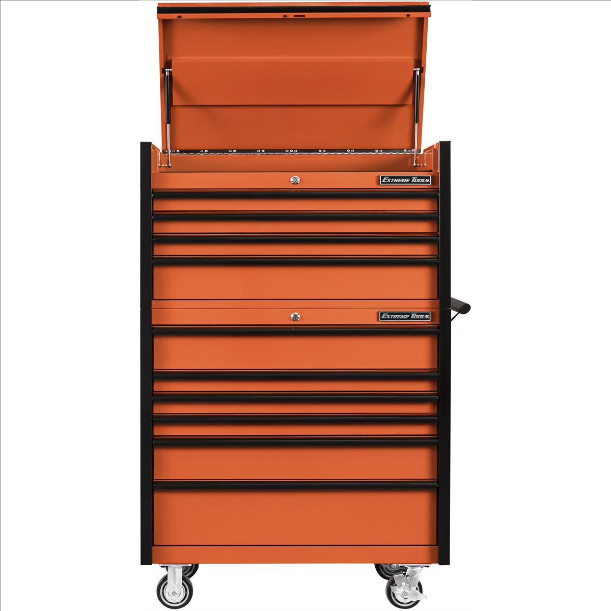 Extreme Tools Dx Series 41"W X 25"D 4 Drawer Top Chest & 6 Drawer Roller Cabinet Combo - Orange, Black Drawer Pulls EXTDX4110CROK