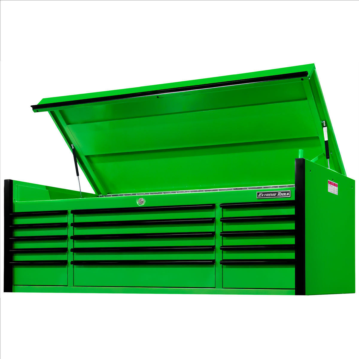 Extreme Tools Exq Series 72In W X 31In D 15-Drawer Triple Bank Pro Top Chest Green With Black Drawer Pulls EXTEX7215CHQGNBK
