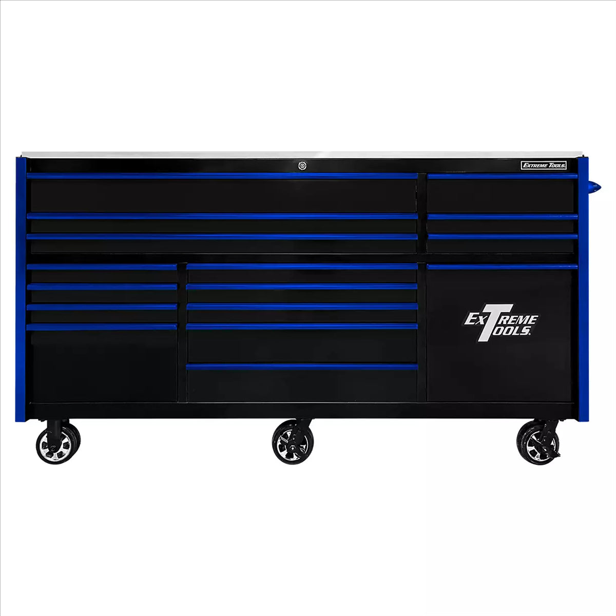 Extreme Tools 25Th Anniversary Edition Rx Series 84"W X 30"D Triple Bank Roller Cabinet With Power Tool Drawer EXTRXQ843016RCBKBL