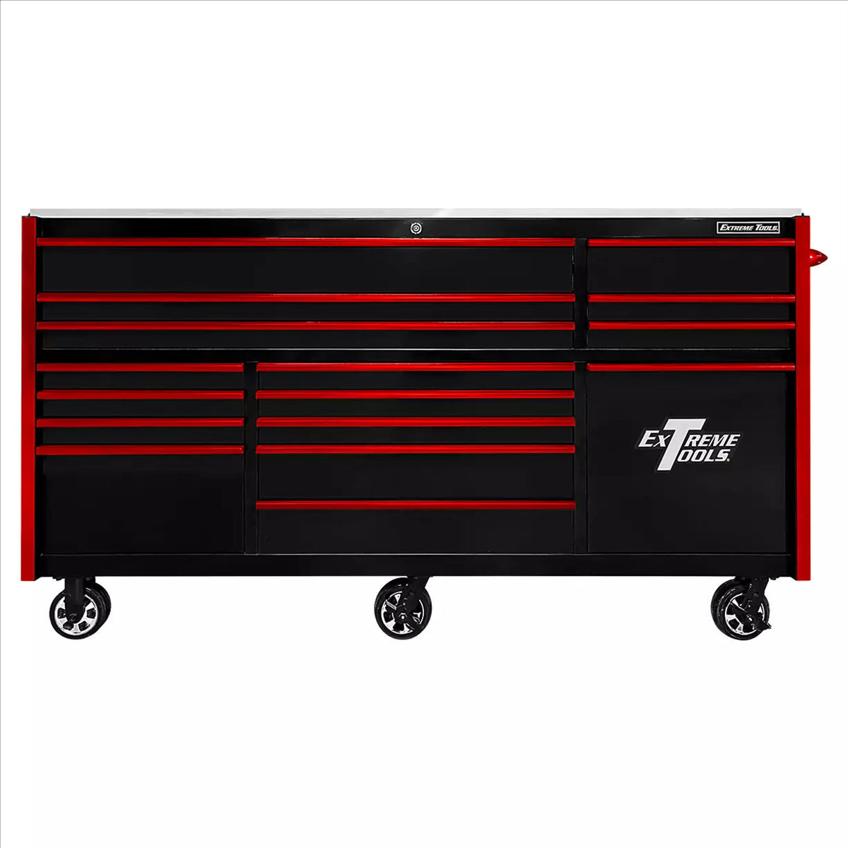 Extreme Tools 25Th Anniversary Edition Rx Series 84"W X 30"D Triple Bank Roller Cabinet With Power Tool Drawer EXTRXQ843016RCBKRD